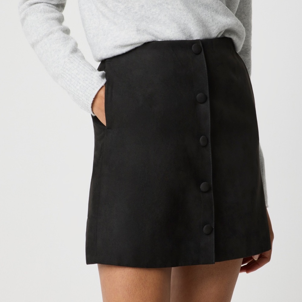 J Crew Faux-Suede Black Button Front A-line Skirt Size 2. NWT